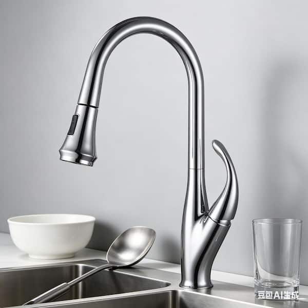 18.5 in. 360° Spout Swivel Single Handle Pull Down Sprayer Kitchen Faucet in Chrome
