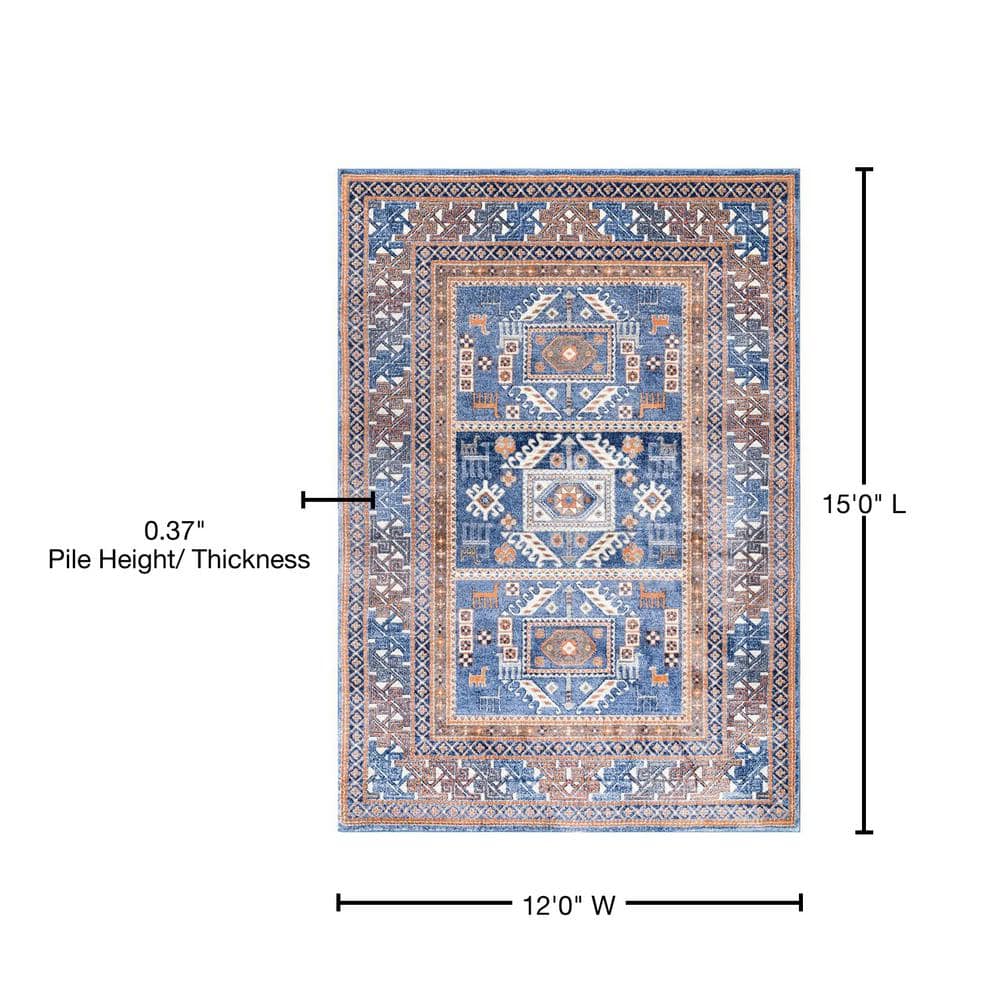 Blue Rectangular Vintage Tribal Area Rug, 12' x 15'