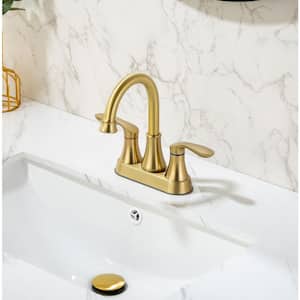 4 in. Centerset Double Handle High Arc Bathroom Faucet with Drain Kit Included in Gold