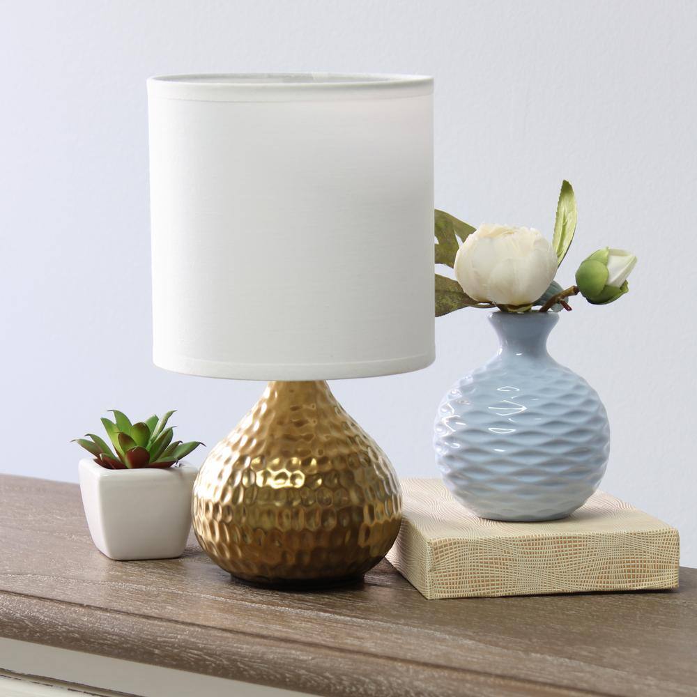 Hammered Gold Mini Table Lamp with White Fabric Shade