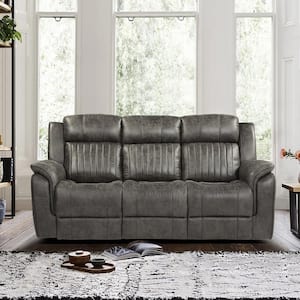 Morelia 83.5 in. W Straight Arm Microfiber Rectangle Double Manual Reclining Sofa in Brownish Gray