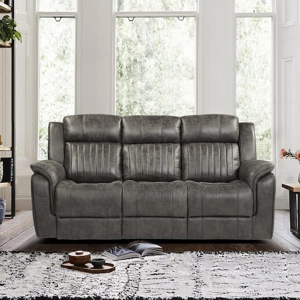 Lazzara Morelia 83.5 in. W Straight Arm Microfiber Rectangle Double Manual Reclining Sofa in Brownish Gray