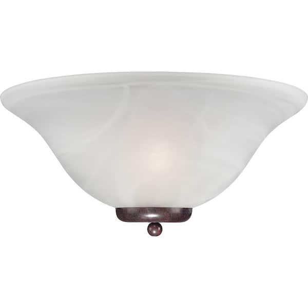 Ballerina 16 in. 1-Light Old Bronze Wall Sconce with Alabaster Glass Shade