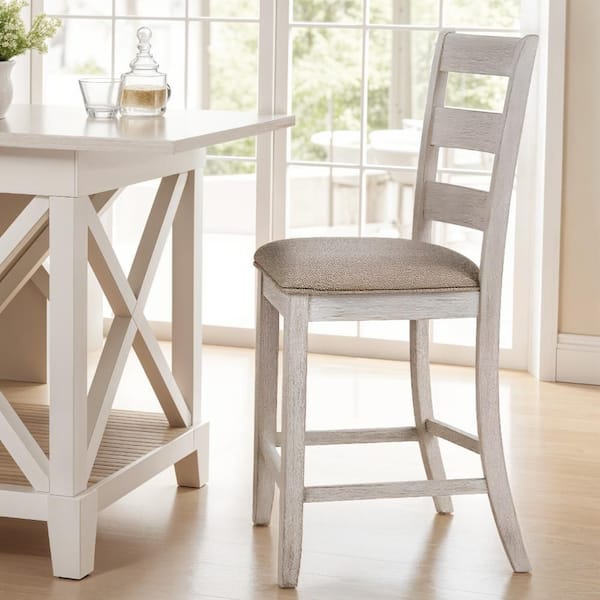 36 in. Brown and White Low Back Wood Frame Barstool with Fabric Seat (Set of 2)