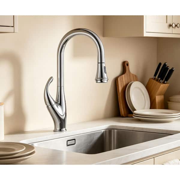 18.3 in. High-arch Single Handle Stainless Steel 360 ° Spout Swive Pull Down Sprayer Kitchen Faucet in Chrome