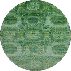 Mayfield Premium Machine Washable Abstract AMF1944 Emerald 8 ft. x 8 ft. Round Rug
