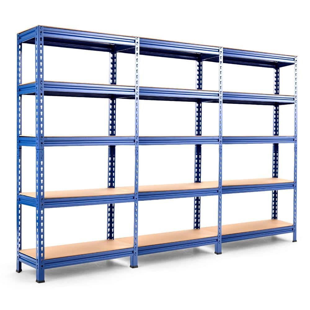 Costway Blue 5-Tier Metal Storage Shelves 60 in. Adjustable Shelves (3-Pieces)