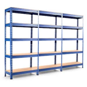Blue 5-Tier Metal Storage Shelves 60 in. Adjustable Shelves (3-Pieces)