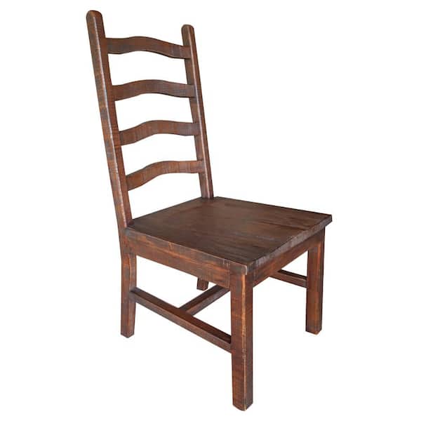 Benjara Brushed Brown Pine Wood Dining Chair with Ladderback (Set of 2)
