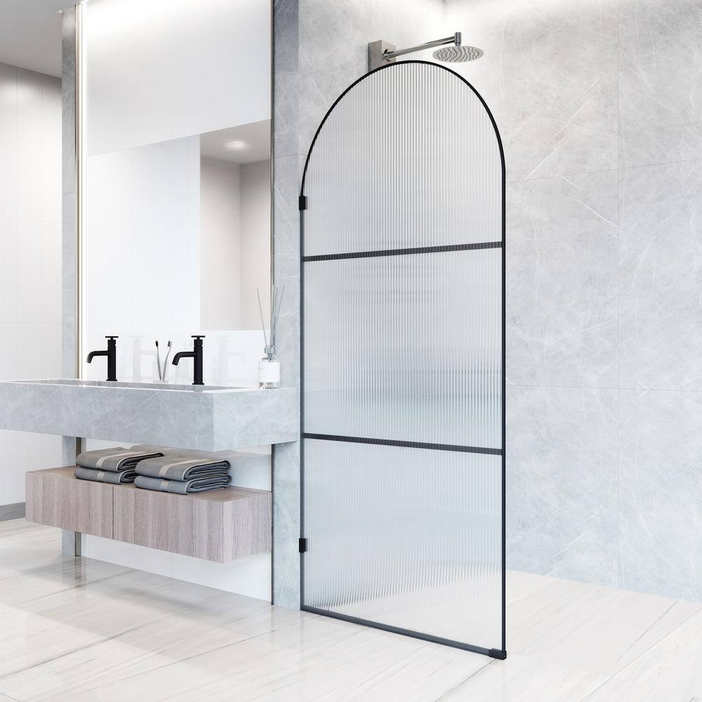 Arden Matte Black 34" x 78" Framed Shower Screen with Fluted Glass
