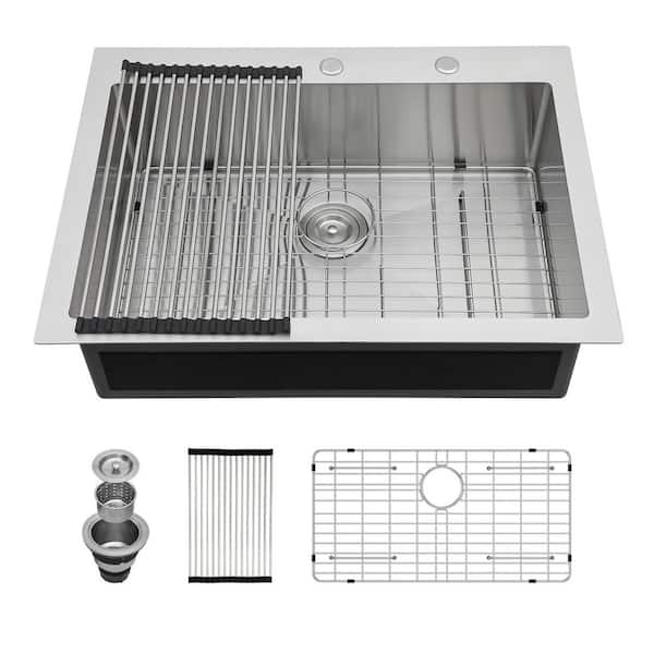 LORDEAR 33 in. x 22 in. Drop-In Stainless Steel 16-Gauge Single Bowl Topmount Kitchen Sink with Bottom Grid