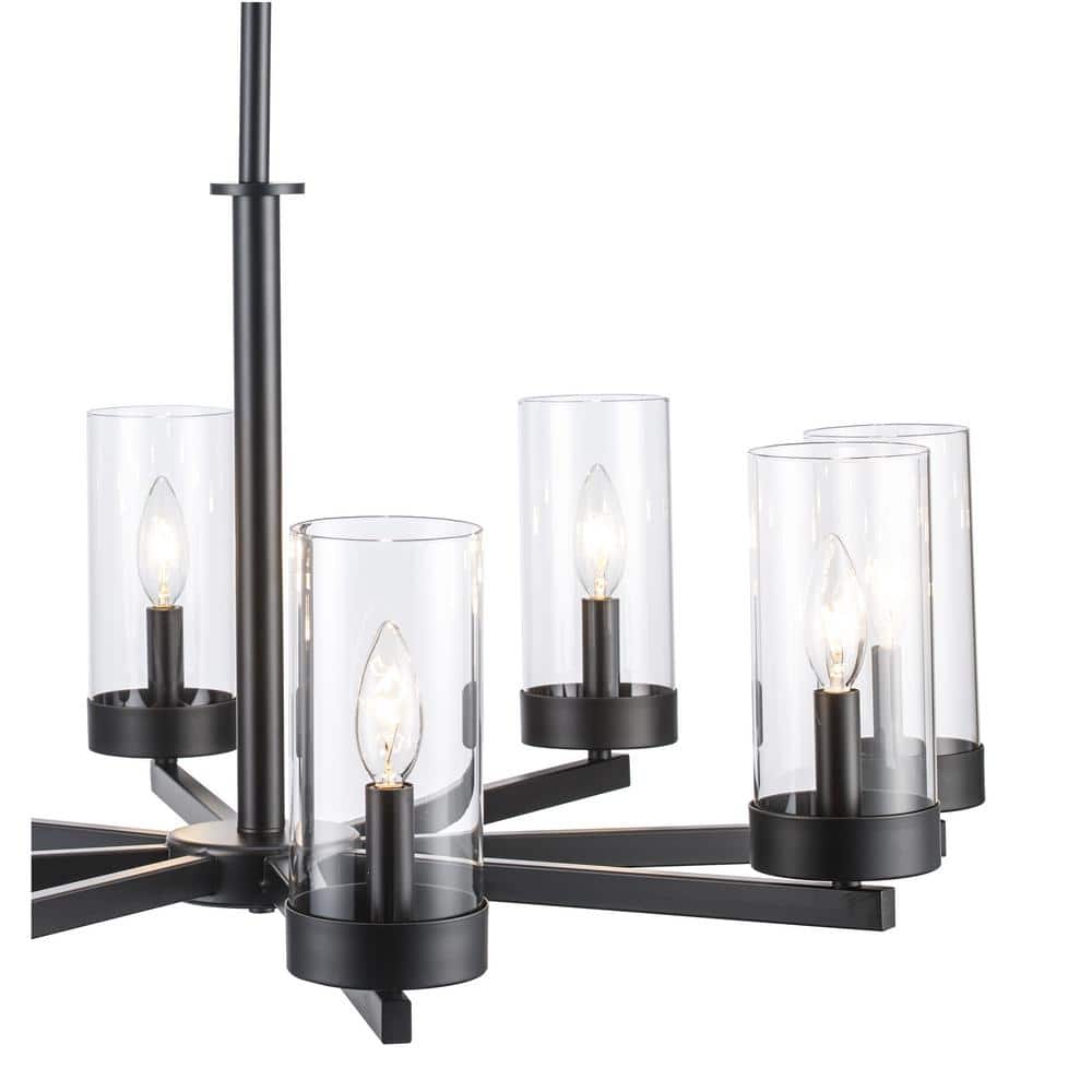 Meadowlark Modern Farmhouse 8-Light Black Chandelier with Clear Glass Shades