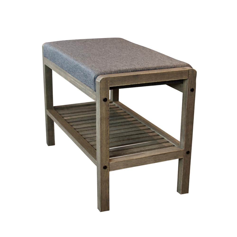 Brushed Gray Solid Bamboo Versatile Storage Bench