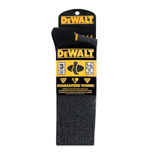 DEWALT Men 10-13 Black Everyday Cotton Blend Work Crew Sock (3-Pack)