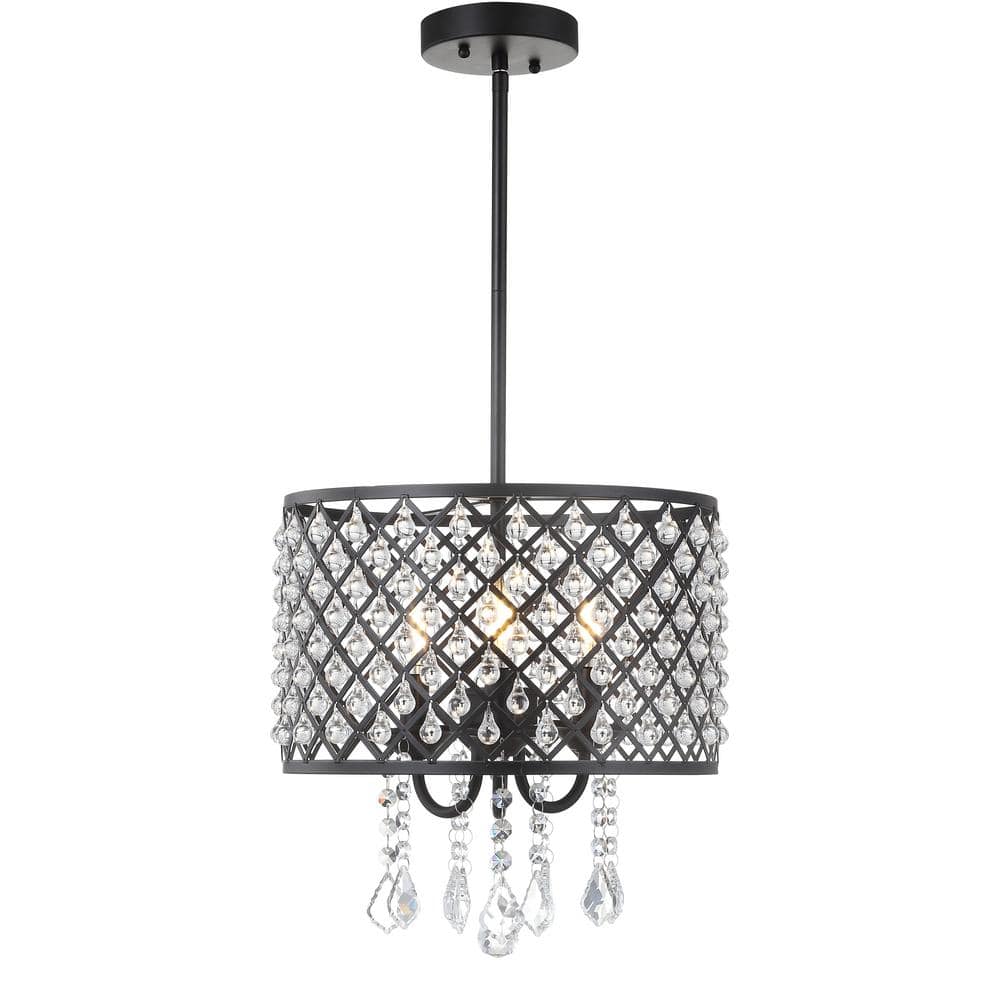 Gigi 13" Glamorous Black Iron & Crystal LED Drop Chandelier