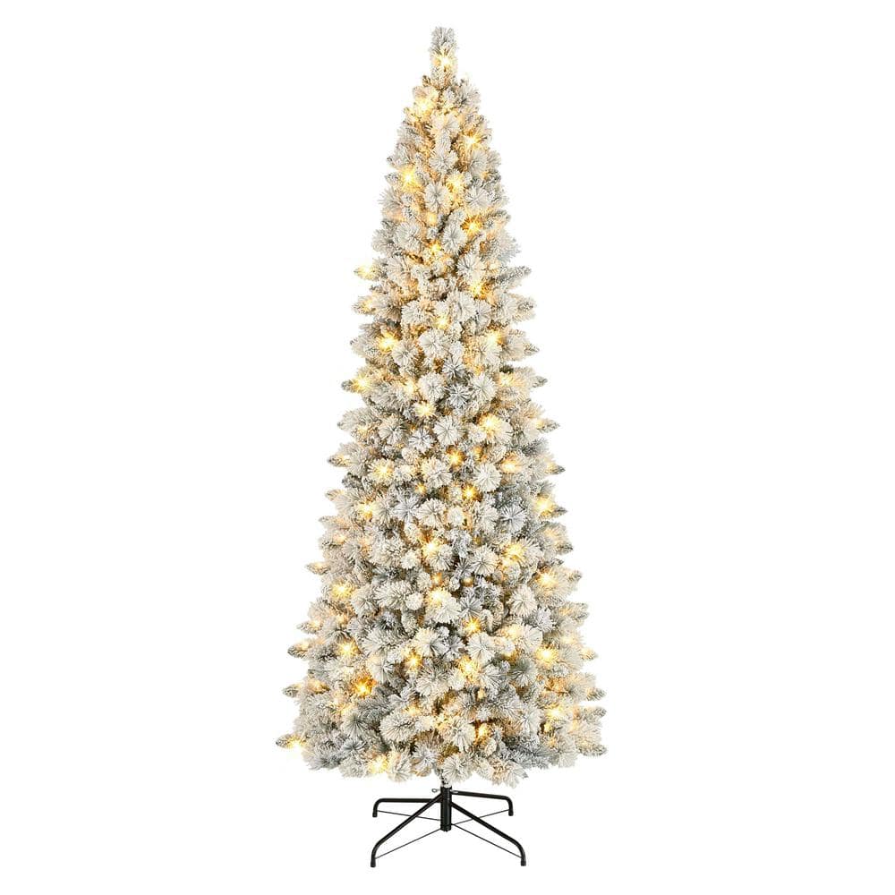 Puleo International 9 ft. Pre-Lit Flocked Alberta Spruce Artificial Christmas  Tree, 1382 Tips, 450 Warm White LED lights, UL Listed Adaptor ASF-TF90LW450  - The Home Depot