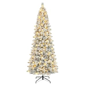 9 ft. Pre-Lit Flocked Alberta Spruce Artificial Christmas Tree, 1382 Tips, 450 Warm White LED lights, UL Listed Adaptor