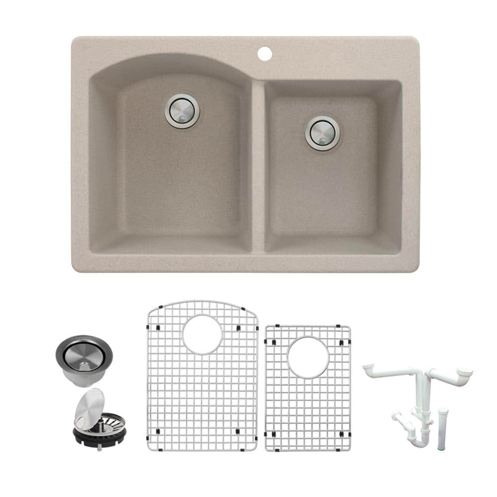 Transolid Aversa All-in-One Drop-in Granite 33 in. 1-Hole 1-3/4 in. D-Shape Double Bowl Kitchen Sink in Cafe Latte -  K-ATDD3322-16