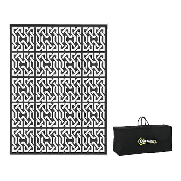 Otryad Reversible Outdoor Rug, 9 ft. x 12 ft. Plastic Waterproof Floor Mat Camping Carpet with Carry Bag, Black and White Chain