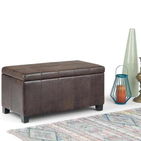 Distressed brown leather deals ottoman