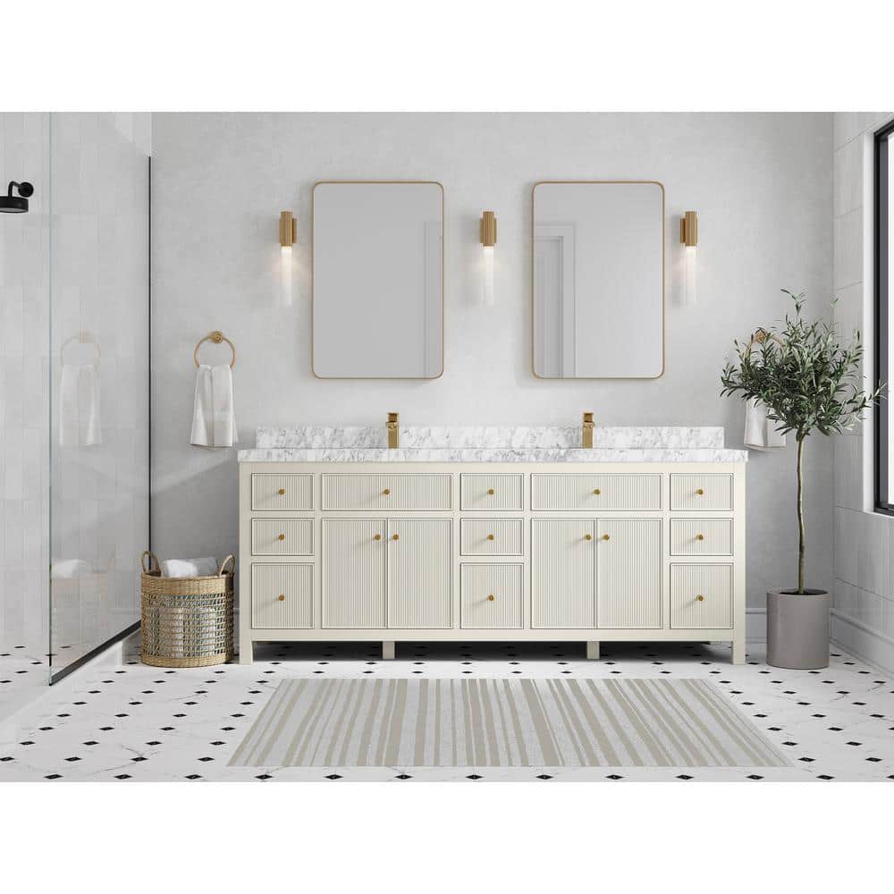 Sonoma 84'' Double Sink Freestanding Alabaster Vanity with Carrara Marble Top