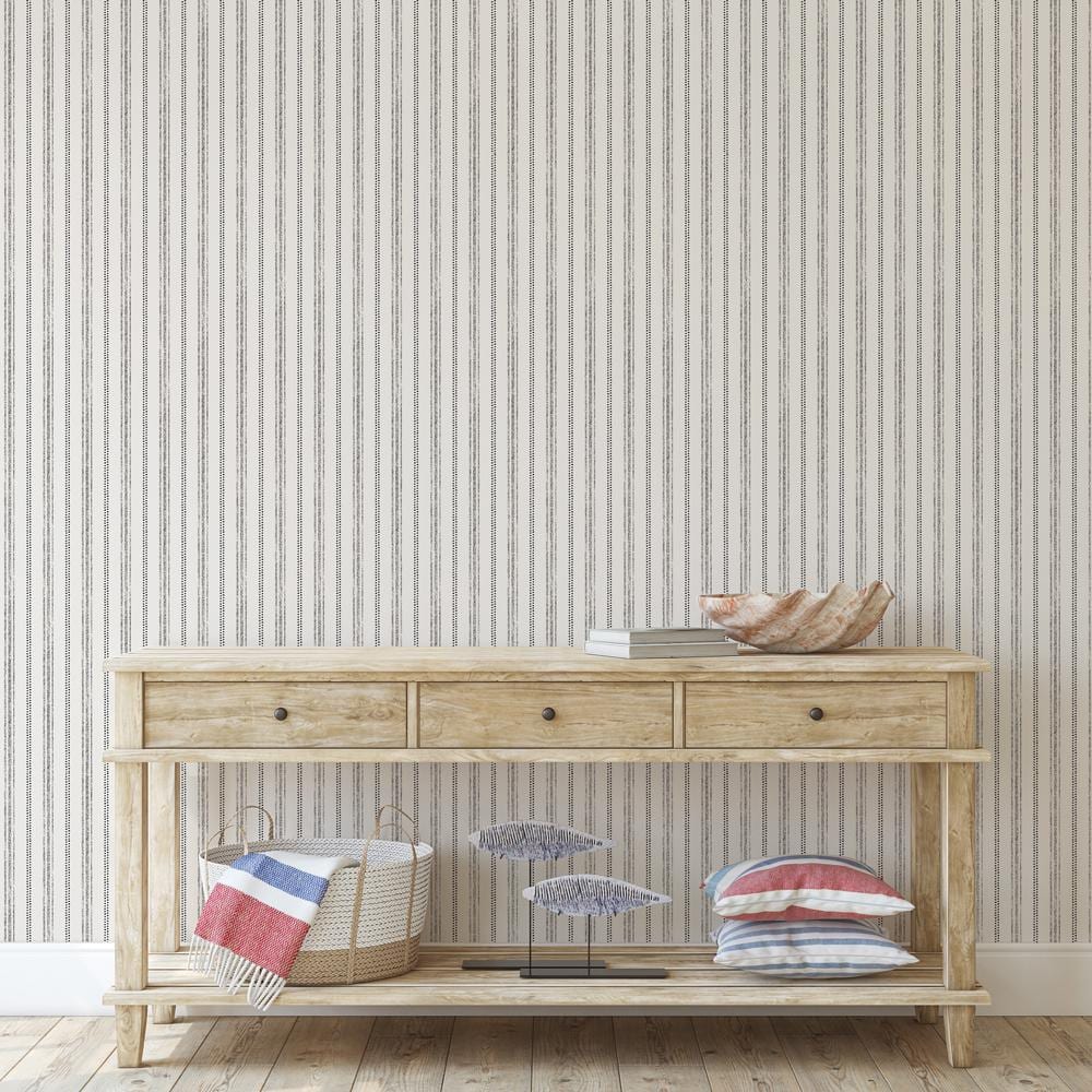 Charcoal and Cotton Nautical Stripe Peel and Stick Wallpaper
