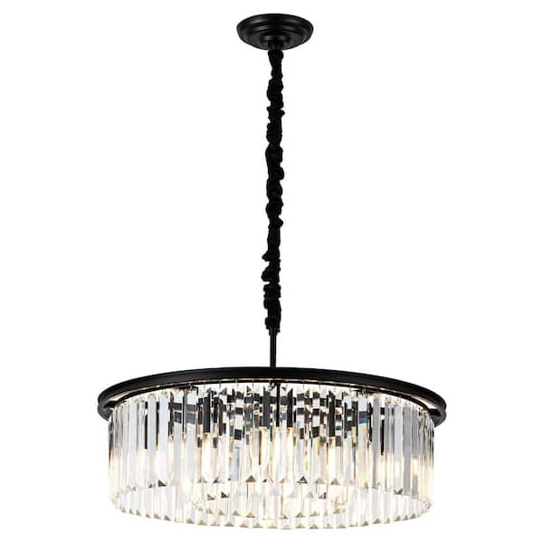Modern 8-Light Black Pendant Light Fixtures Crystal Drum Chandelier for Dining Room With No bulbs Included
