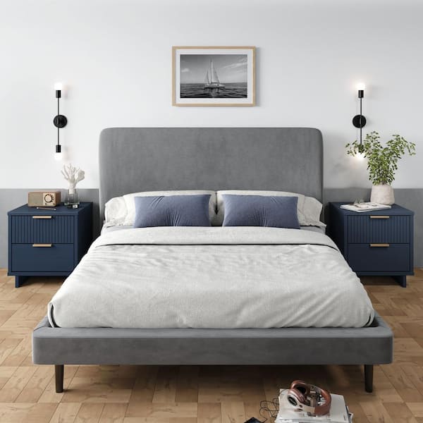 Manhattan Comfort Granville Midnight Blue 2-Drawer 18.11 in. W Modern Nightstand (Set of 2)