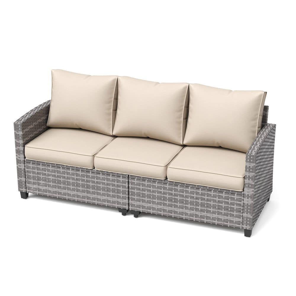 ELPOSUN All-Weather 79 in. Wicker Outdoor Wicker Couch 3-Seat Patio Sofa with Cushions