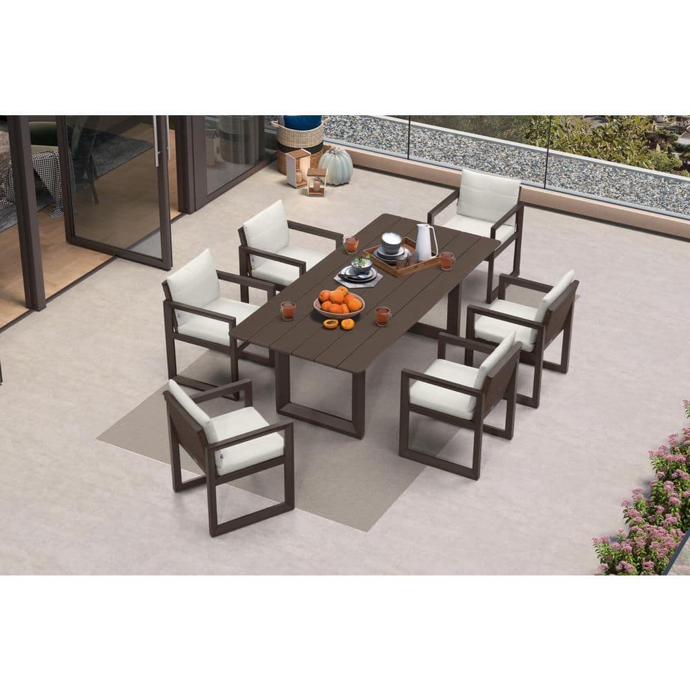 7-Piece Aluminum Outdoor Dining Set All-Weather Modern Rectangular Dining Table & Chairs with Olefin Cushions, Bronze price history on PriceWatchPro