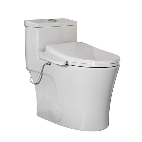 HOROW Elongated 0.8/1.28 GPF Dual Flush 17 in. ADA Chair Height Toilet in White with Smart Bidet Seat MAP Flush 1000g, 1-Piece