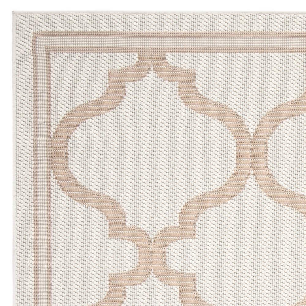 Ivory Beige Geometric Square Indoor Outdoor Rug 6'7"