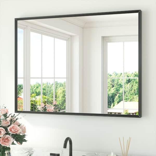 40 in. W x 30 in. H Rectangle Aluminum Framed Wall Bathroom Vanity Mirror in Black