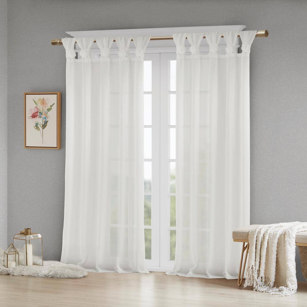 White Sheer Tab Top Faux Linen Kitchen Window Panel