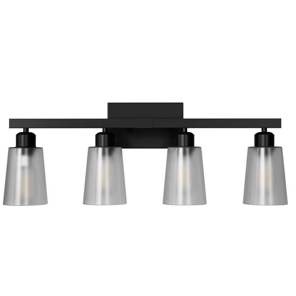 26. 5 in. 4 Light Bathroom Vanity Light, Black Bathroom Light Fixtures with 4 Frosted Glass Waterproof Shades E26 price history on PriceWatchPro