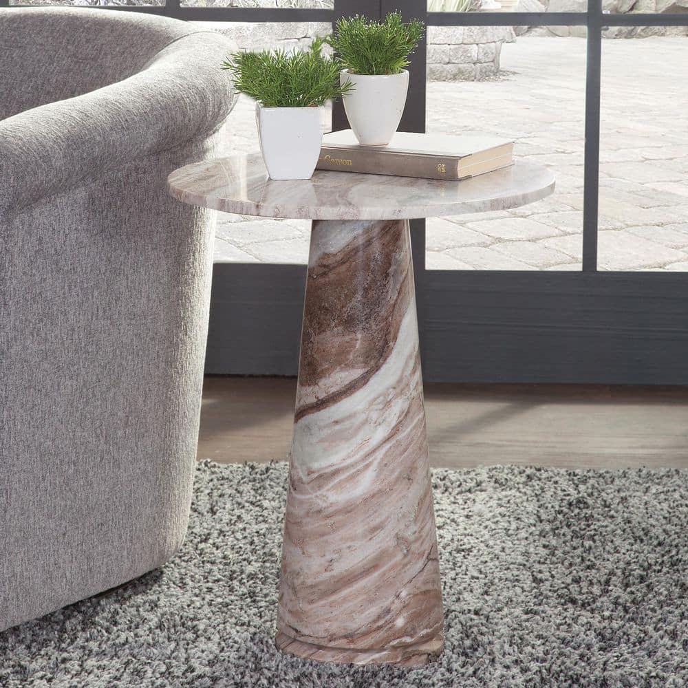Joni 18 in. Brown Round Marble End Table - thumbnail 4