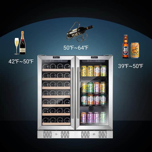 Empava 30 in. Dual Zone 6.3 cu. ft. Capacity 33-Bottle Wine Cooler and 96-Can Beverage Cooler Refrigerator in Stainless Steel