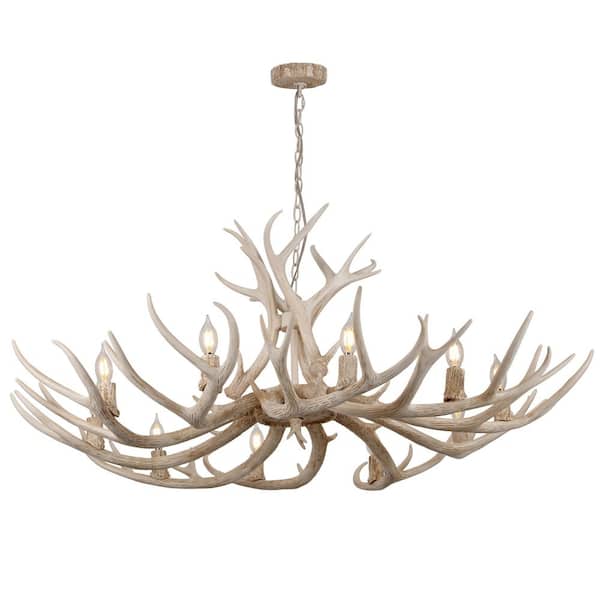 Eldora 49 in. 10-Light Beige Rustic Farmhouse Adjustable Resin Antler LED Chandelier