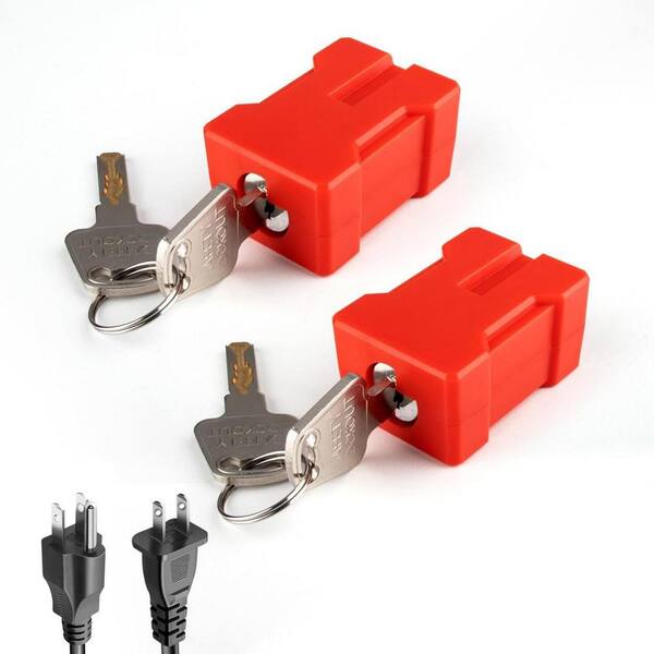 Universal Electrical Cord Plug Lockout Device for 2 and 3 Pronged Plugs with 2 Keys per Lock, Red, 2-Pieces