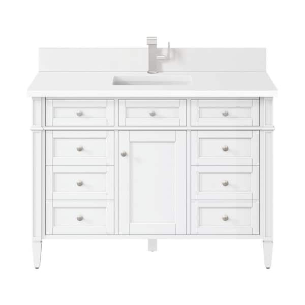 James Martin Vanities Brittany 48.0 in. W x 23.5 in. D x 34.0 in. H Bathroom Vanity in Bright White with White Zeus Silestone Quartz Top