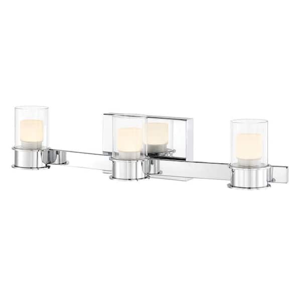 Herald Square 22 in. 3-Light Chrome LED Vanity Light with Clear and Frosted Glass Shades