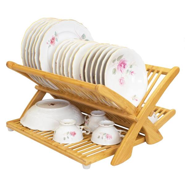 Bamboo Corner Kitchen Shelf and Collapsible Dish Drying Rack