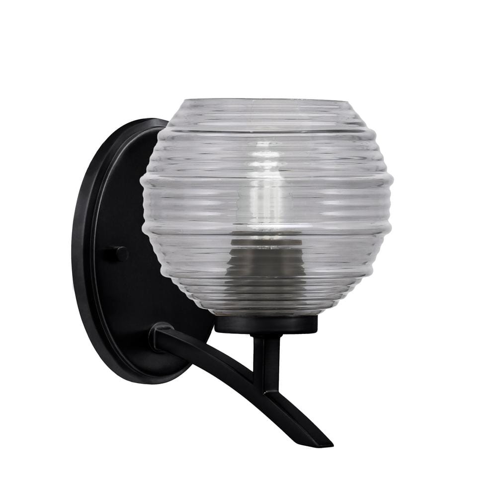 Siena 6 in. 1-Light Matte Black Sconce with 6 in. Smoke Ribbed Glass Shade 