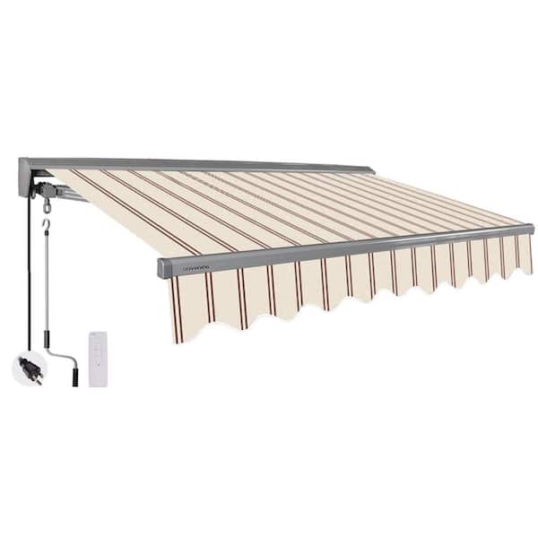 Advaning 10 ft. Classic Series Semi-Cassette Electric w/ Remote Retractable Patio Awning, Beige Red Stripes (8 ft. Projection)