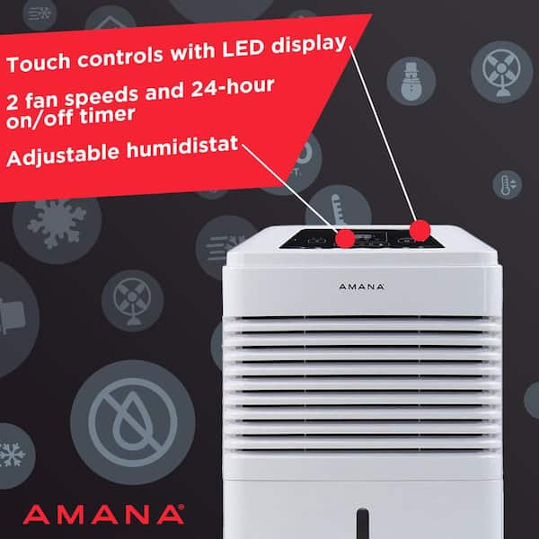 Amana AMAD351BW 35 pt. Portable Dehumidifier with Adjustable Humidistat, Auto Shut-Off, 24-Hour Timer for Bathrooms, Basements, Bedrooms - 2