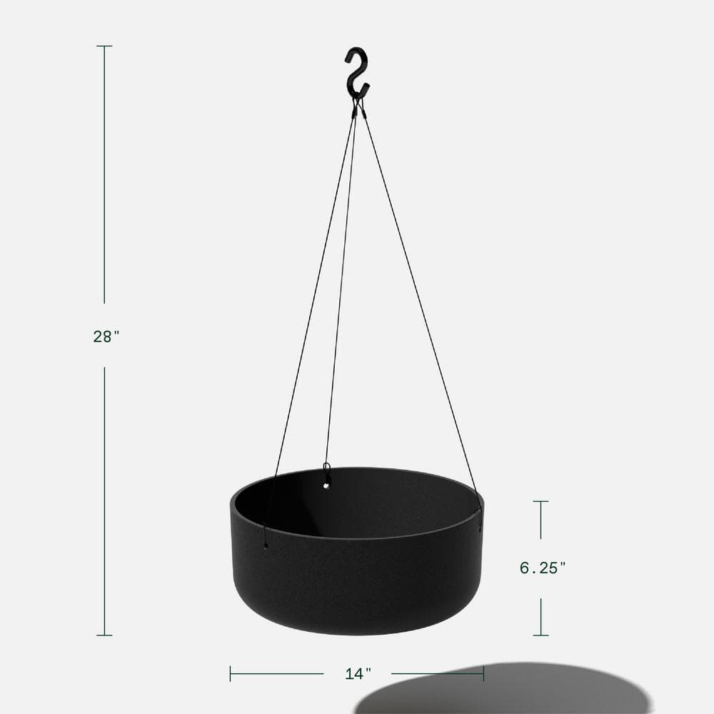 Kona Modern Hanging Bowl Planter 14" in Black Plastic-Stone Composite