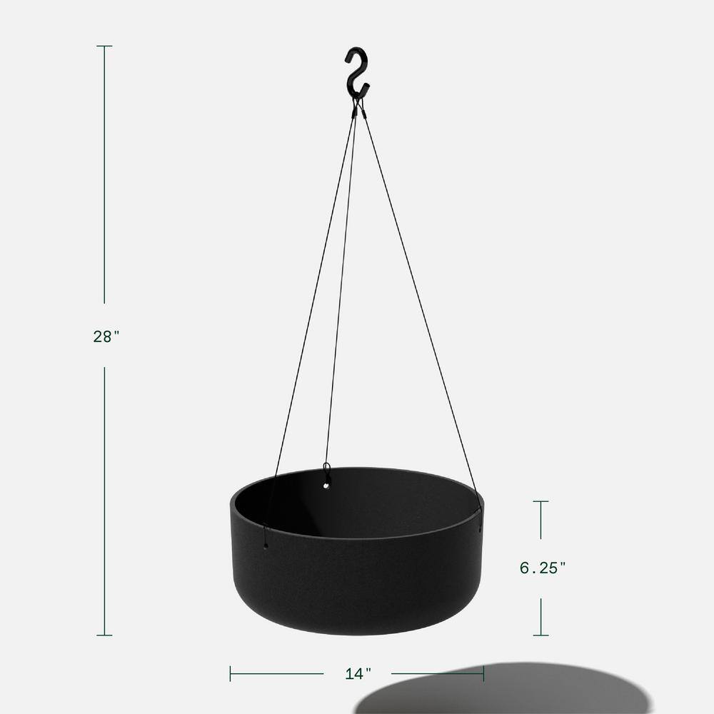 Black Plastic-Stone Composite Hanging Patio Planter Bowl