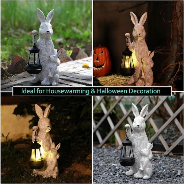 OMRAYTU Solar Hanging Bunny Lantern – Hand-Painted Resin Garden Statue Light, Weatherproof Decor For Porch, Patio, Fence & Yard