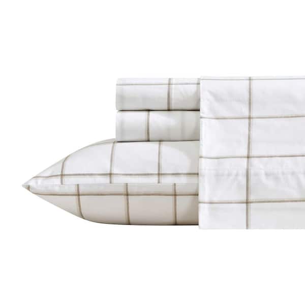 Plot 3-Piece Beige Percale Cotton Twin Xl Sheet Set