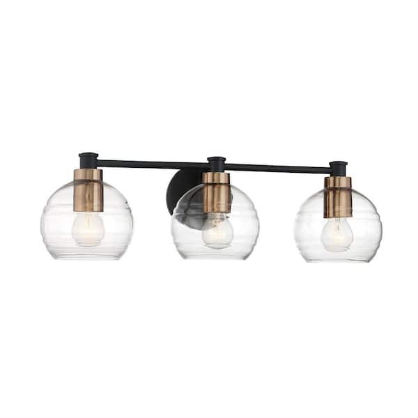 Minka Lavery Keyport 3-Light Sand Black with Natural Brushed Brass Bath Light